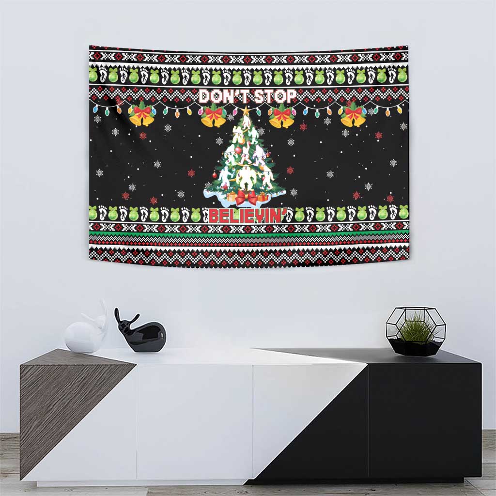 Christmas Unicorn Tapestry with Don't Stop Believin Quote Tree Lights and Festive - Wonder Print Shop