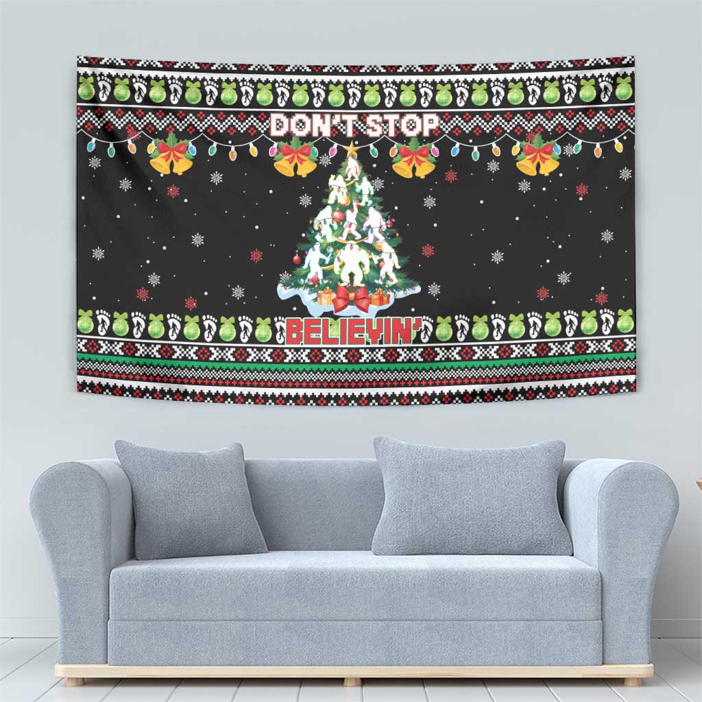 Christmas Unicorn Tapestry with Don't Stop Believin Quote Tree Lights and Festive - Wonder Print Shop
