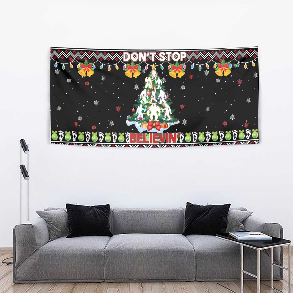 Christmas Unicorn Tapestry with Don't Stop Believin Quote Tree Lights and Festive - Wonder Print Shop
