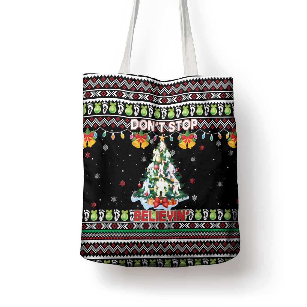 Christmas Unicorn Tote Bag with Don't Stop Believin Quote Tree Lights and Festive - Wonder Print Shop