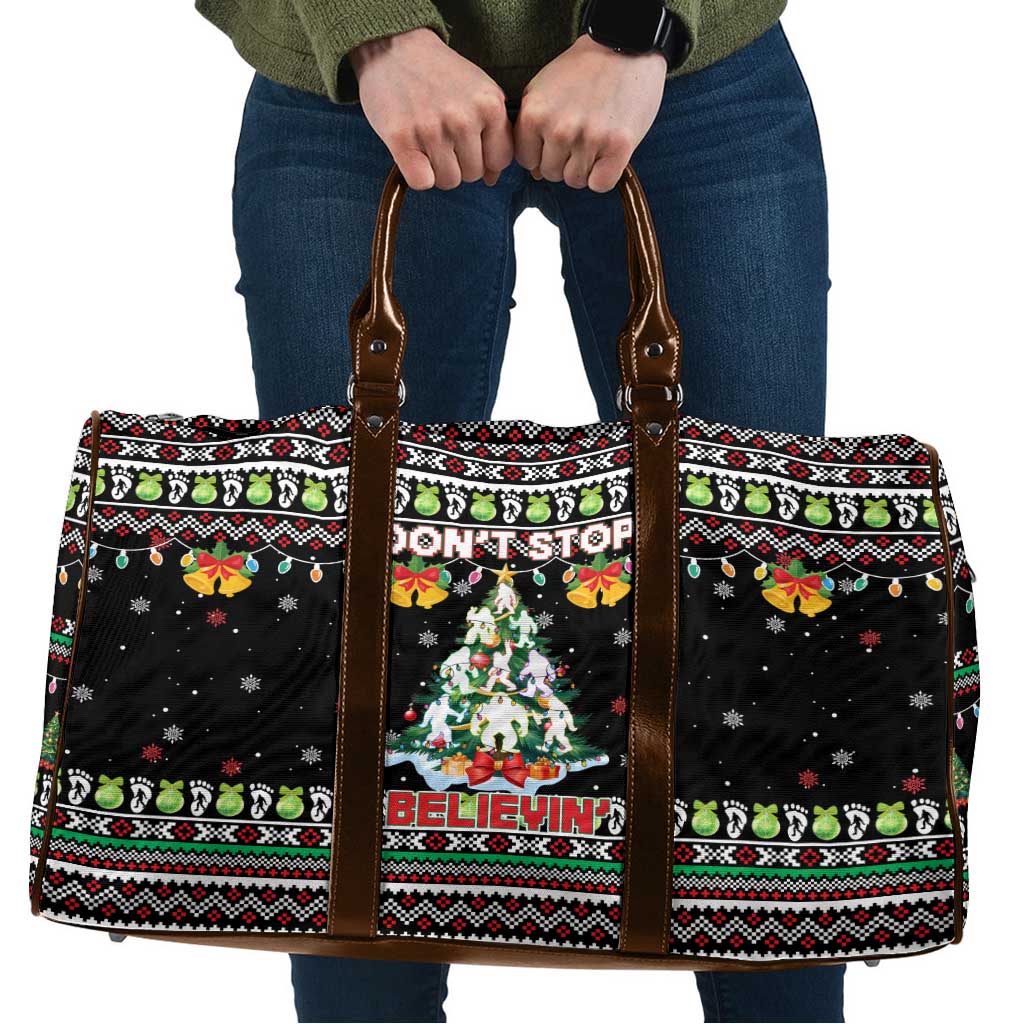 Christmas Unicorn Travel Bag with Don't Stop Believin Quote Tree Lights and Festive - Wonder Print Shop