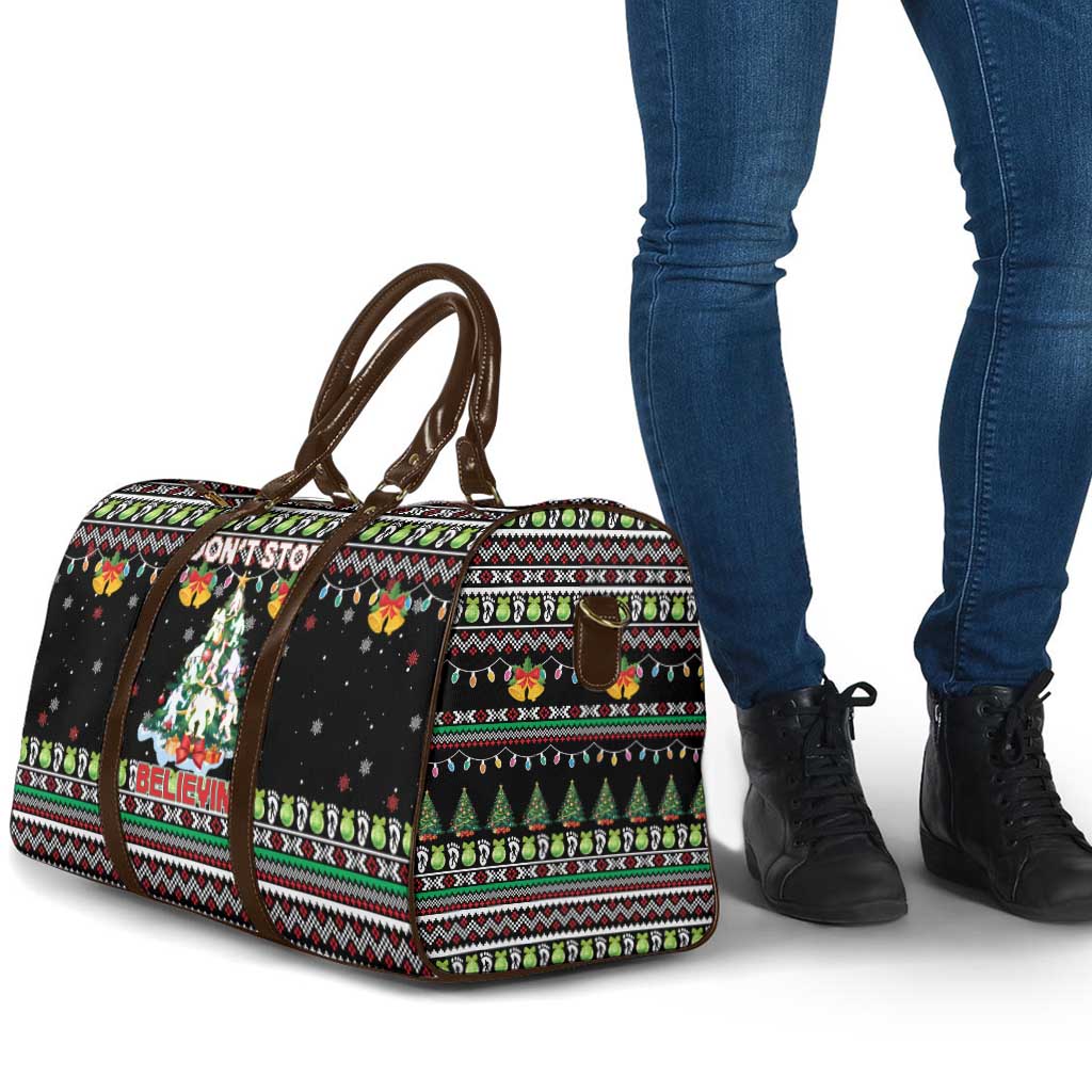 Christmas Unicorn Travel Bag with Don't Stop Believin Quote Tree Lights and Festive - Wonder Print Shop