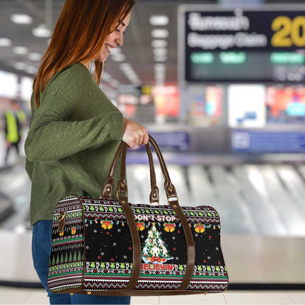 Christmas Unicorn Travel Bag with Don't Stop Believin Quote Tree Lights and Festive - Wonder Print Shop