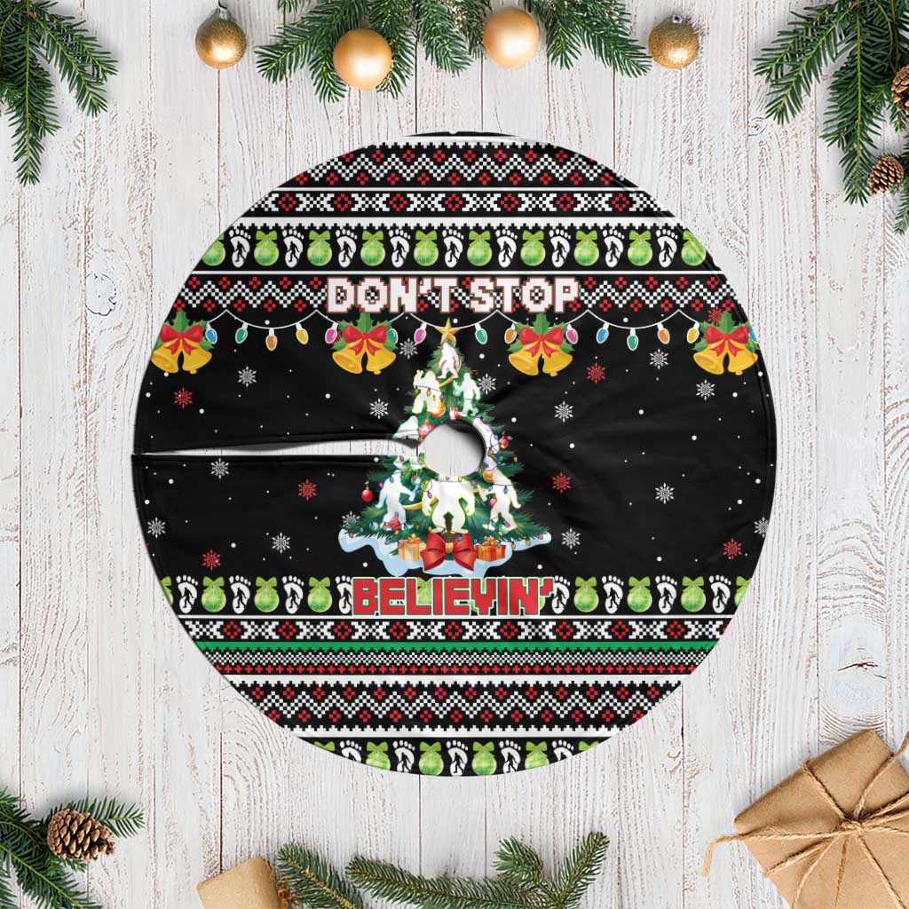 Christmas Unicorn Tree Skirt with Don't Stop Believin Quote Tree Lights and Festive - Wonder Print Shop