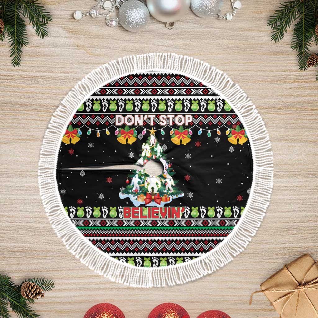 Christmas Unicorn Tree Skirt with Don't Stop Believin Quote Tree Lights and Festive - Wonder Print Shop
