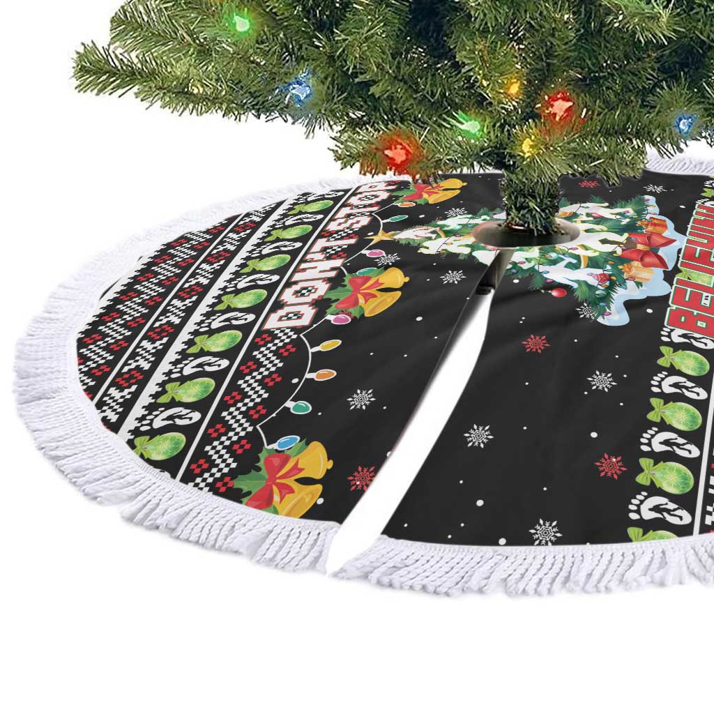 Christmas Unicorn Tree Skirt with Don't Stop Believin Quote Tree Lights and Festive - Wonder Print Shop