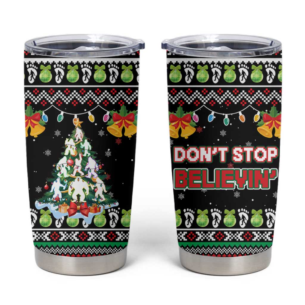 Christmas Unicorn Tumbler Cup with Don't Stop Believin Quote Tree Lights and Festive - Wonder Print Shop