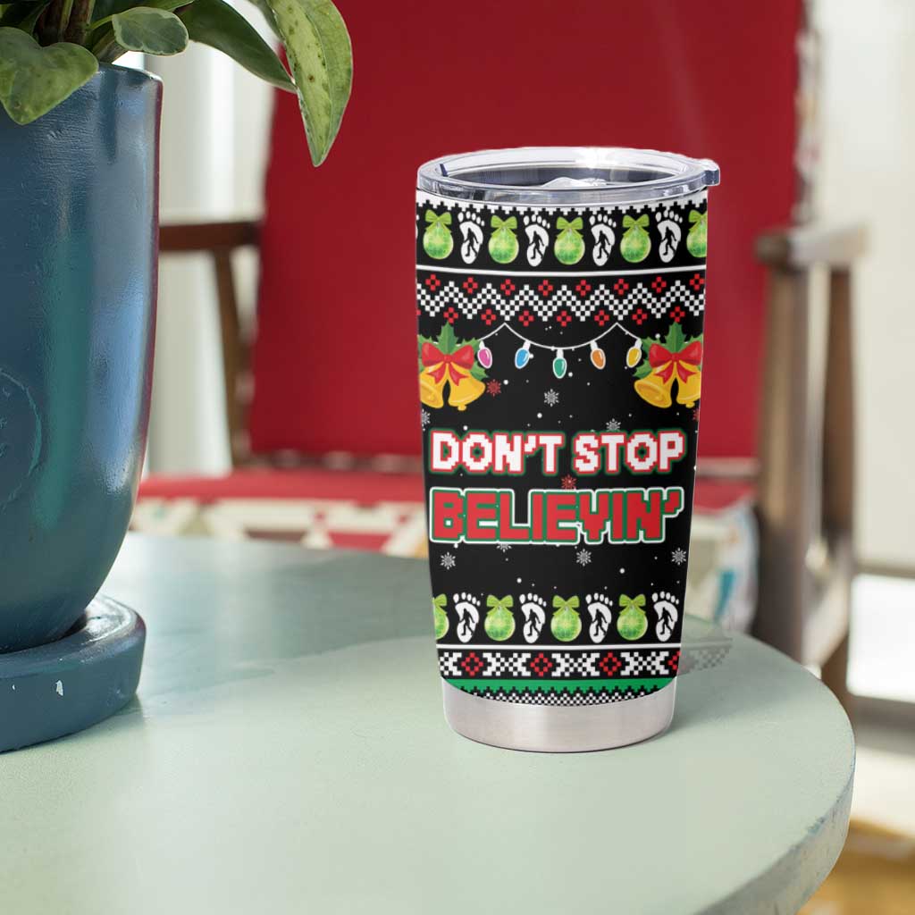 Christmas Unicorn Tumbler Cup with Don't Stop Believin Quote Tree Lights and Festive - Wonder Print Shop