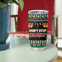 Christmas Unicorn Tumbler Cup with Don't Stop Believin Quote Tree Lights and Festive - Wonder Print Shop