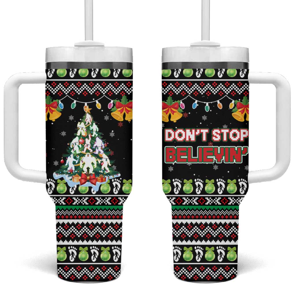 Christmas Unicorn Tumbler With Handle with Don't Stop Believin Quote Tree Lights and Festive - Wonder Print Shop