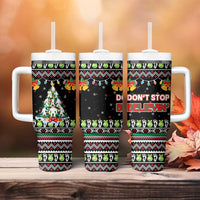 Christmas Unicorn Tumbler With Handle with Don't Stop Believin Quote Tree Lights and Festive - Wonder Print Shop