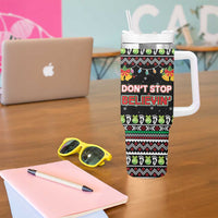 Christmas Unicorn Tumbler With Handle with Don't Stop Believin Quote Tree Lights and Festive - Wonder Print Shop