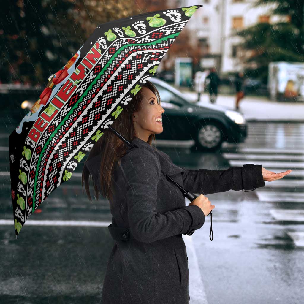 Christmas Unicorn Umbrella with Don't Stop Believin Quote Tree Lights and Festive - Wonder Print Shop