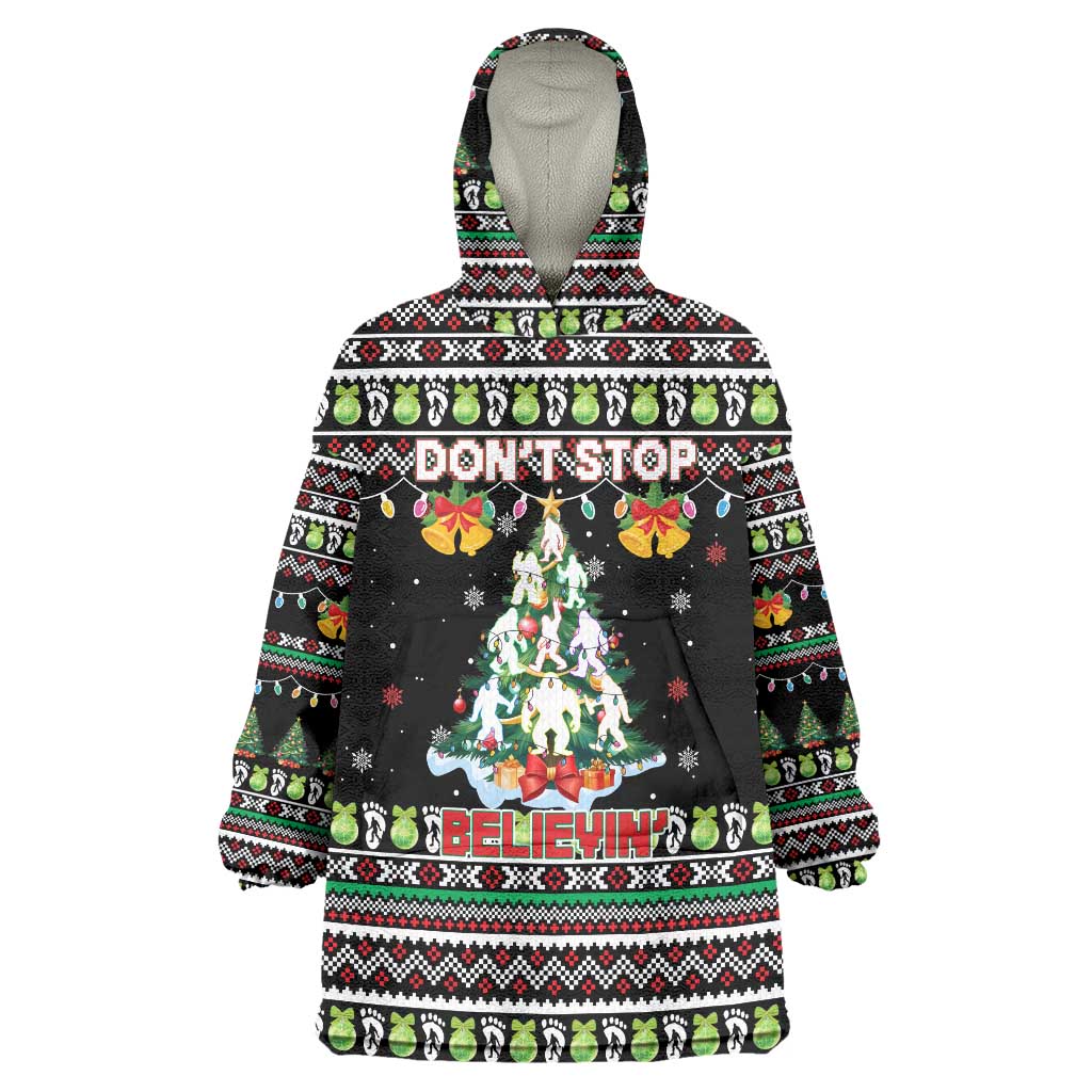 Christmas Unicorn Wearable Blanket Hoodie with Don't Stop Believin Quote Tree Lights and Festive - Wonder Print Shop