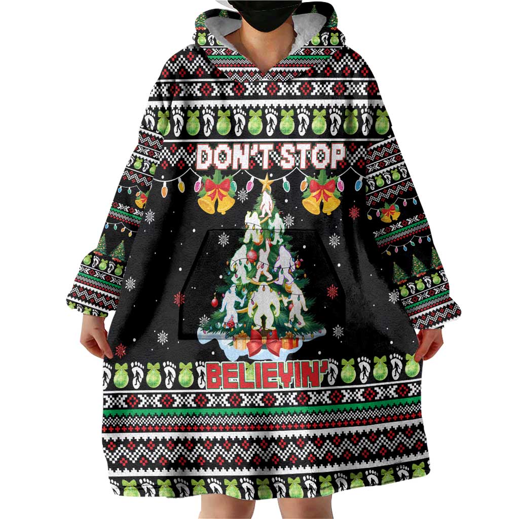 Christmas Unicorn Wearable Blanket Hoodie with Don't Stop Believin Quote Tree Lights and Festive - Wonder Print Shop