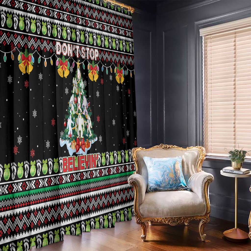 Christmas Unicorn Window Curtain with Don't Stop Believin Quote Tree Lights and Festive - Wonder Print Shop