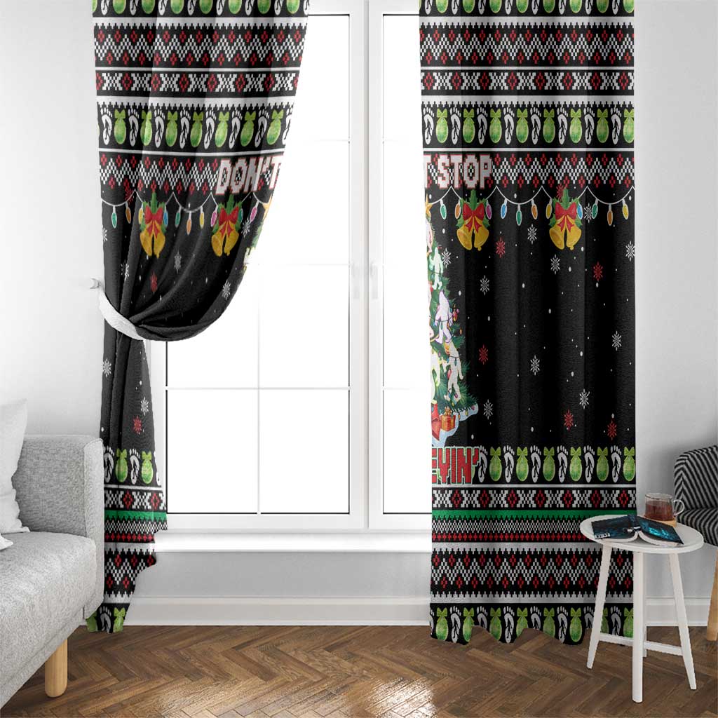 Christmas Unicorn Window Curtain with Don't Stop Believin Quote Tree Lights and Festive - Wonder Print Shop