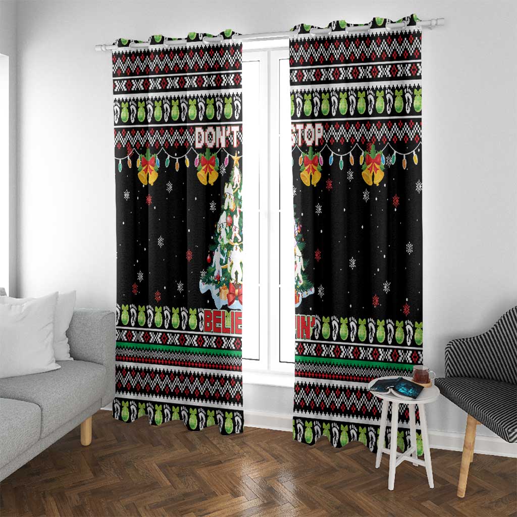 Christmas Unicorn Window Curtain with Don't Stop Believin Quote Tree Lights and Festive - Wonder Print Shop