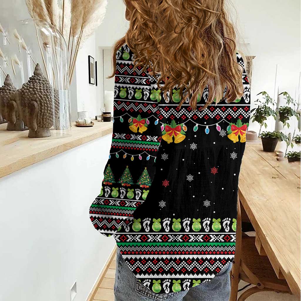 Christmas Unicorn Women Casual Shirt with Don't Stop Believin Quote Tree Lights and Festive - Wonder Print Shop