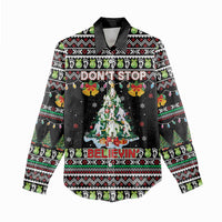 Christmas Unicorn Women Casual Shirt with Don't Stop Believin Quote Tree Lights and Festive - Wonder Print Shop