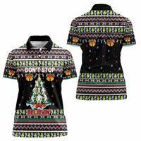 Christmas Unicorn Women Polo Shirt with Don't Stop Believin Quote Tree Lights and Festive - Wonder Print Shop