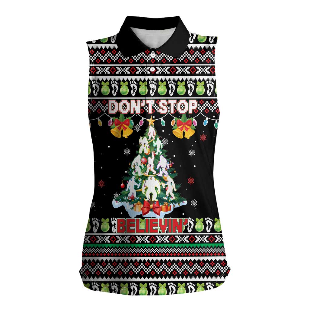 Christmas Unicorn Women Sleeveless Polo Shirt with Don't Stop Believin Quote Tree Lights and Festive - Wonder Print Shop