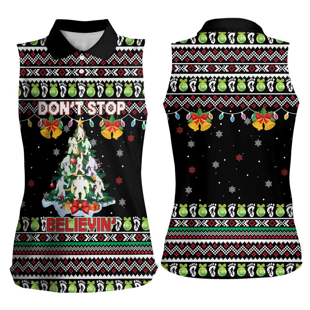 Christmas Unicorn Women Sleeveless Polo Shirt with Don't Stop Believin Quote Tree Lights and Festive - Wonder Print Shop