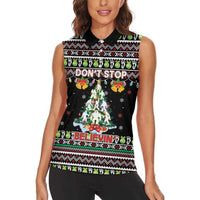 Christmas Unicorn Women Sleeveless Polo Shirt with Don't Stop Believin Quote Tree Lights and Festive - Wonder Print Shop