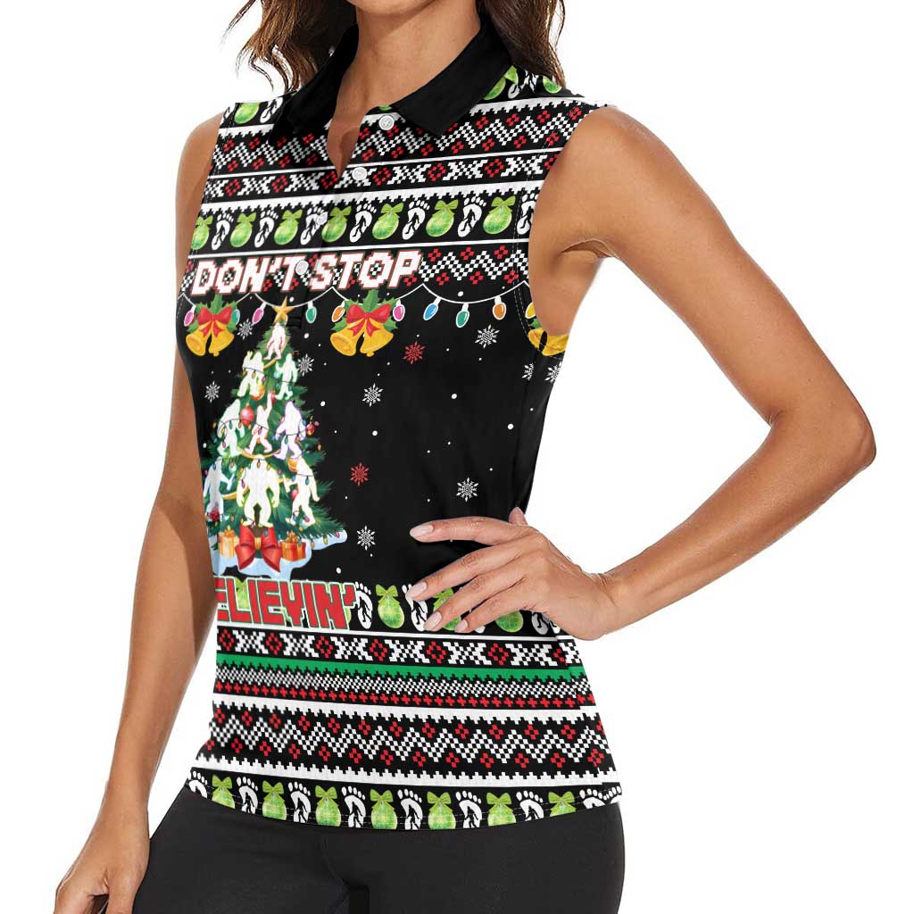 Christmas Unicorn Women Sleeveless Polo Shirt with Don't Stop Believin Quote Tree Lights and Festive - Wonder Print Shop