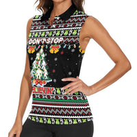 Christmas Unicorn Women Sleeveless Polo Shirt with Don't Stop Believin Quote Tree Lights and Festive - Wonder Print Shop