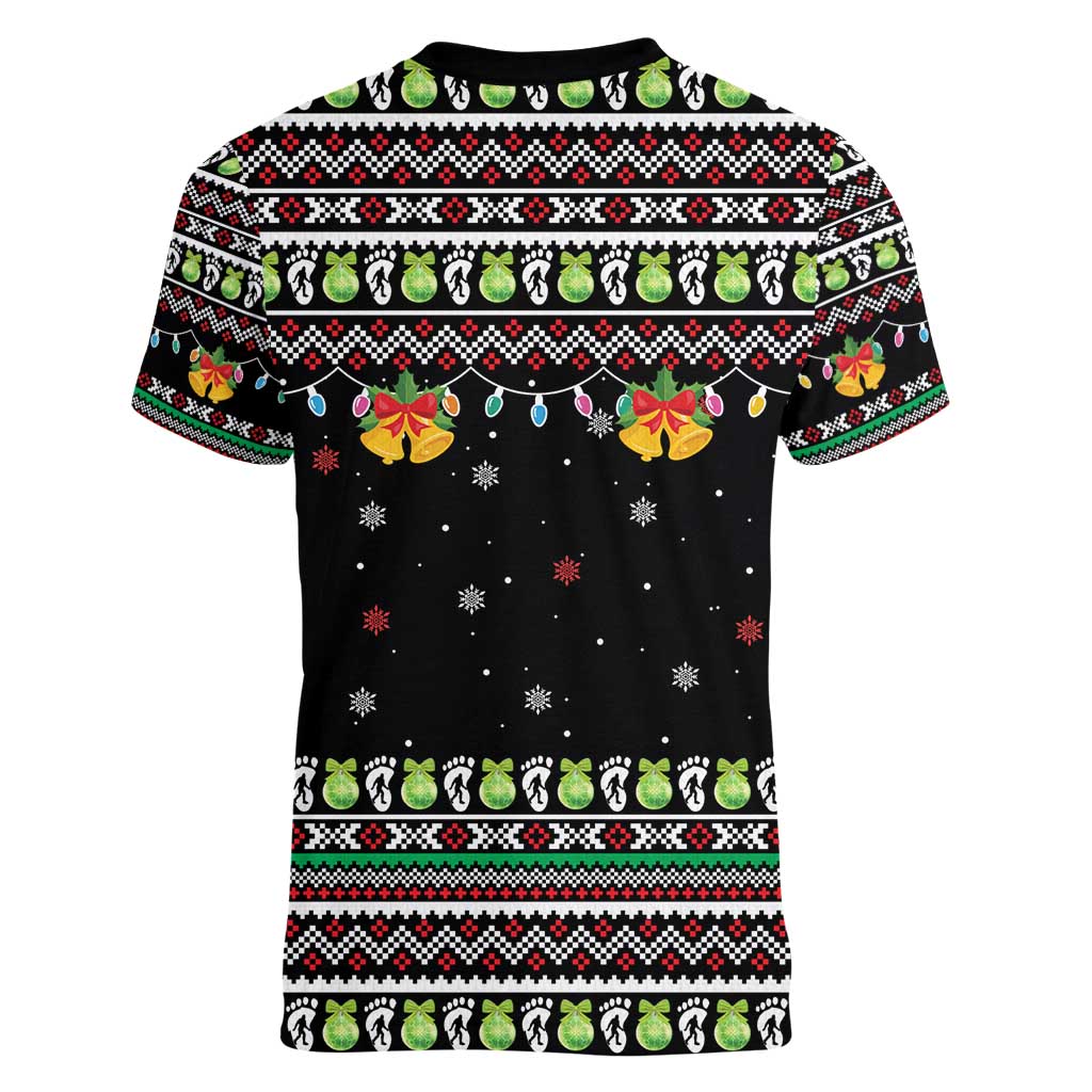 Christmas Unicorn Women V-Neck T-Shirt with Don't Stop Believin Quote Tree Lights and Festive - Wonder Print Shop