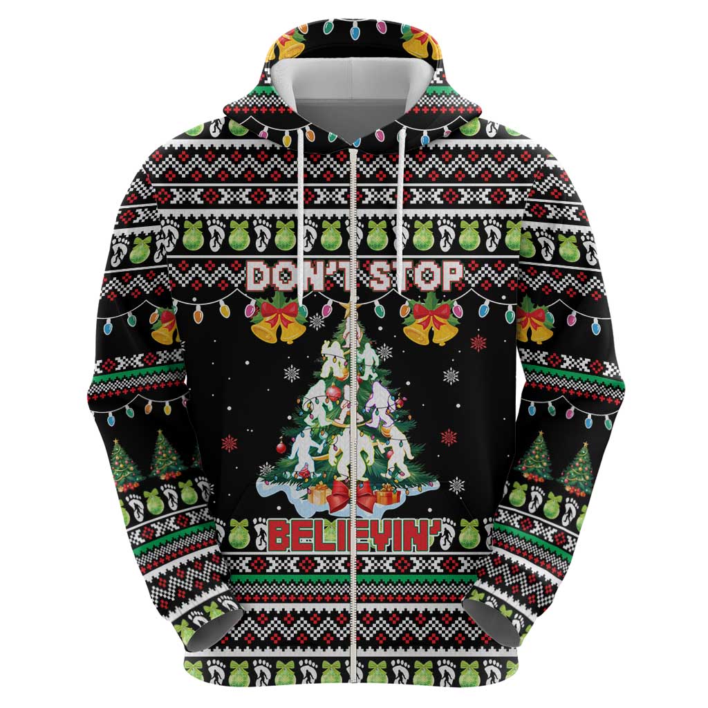 Christmas Unicorn Zip Hoodie with Don't Stop Believin Quote Tree Lights and Festive - Wonder Print Shop
