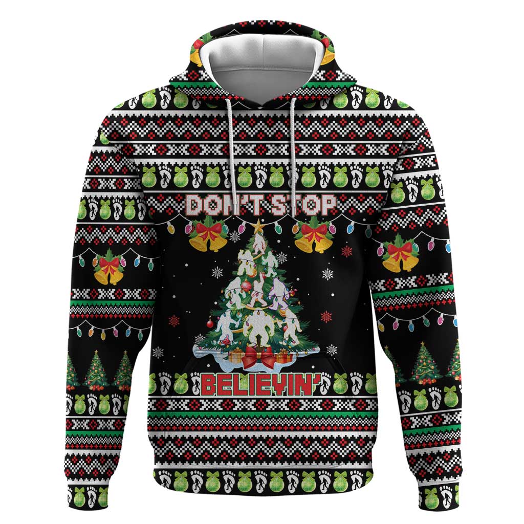 Christmas Unicorn Zip Hoodie with Don't Stop Believin Quote Tree Lights and Festive - Wonder Print Shop