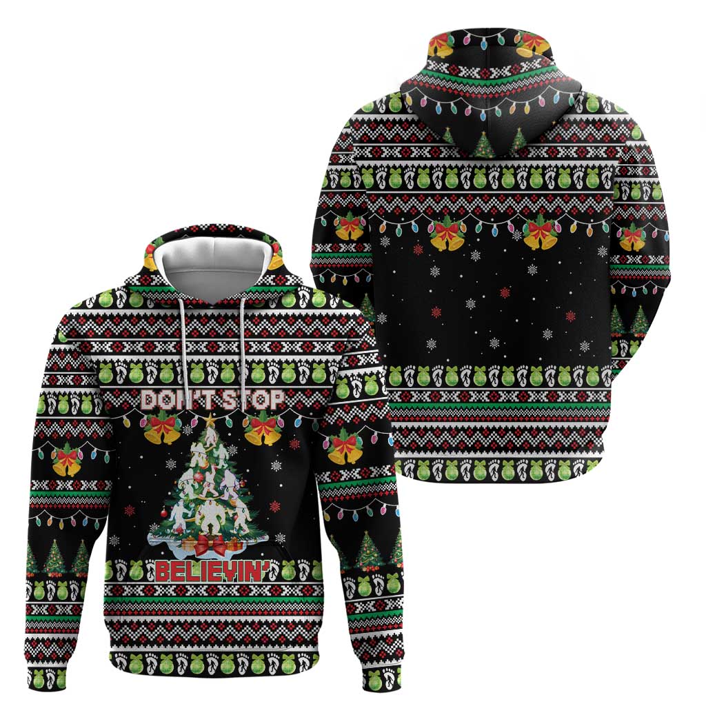 Christmas Unicorn Zip Hoodie with Don't Stop Believin Quote Tree Lights and Festive - Wonder Print Shop