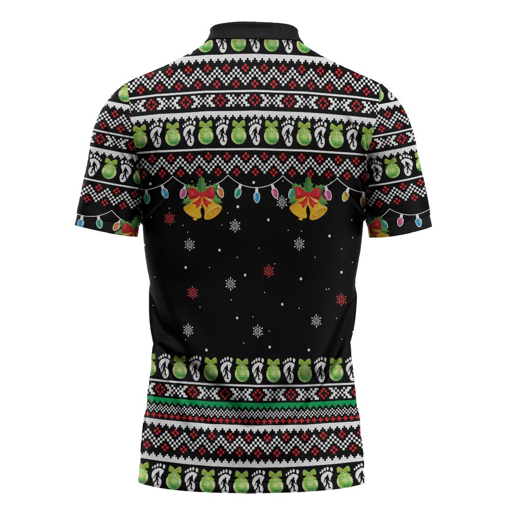Christmas Unicorn Zipper Polo Shirt with Don't Stop Believin Quote Tree Lights and Festive - Wonder Print Shop