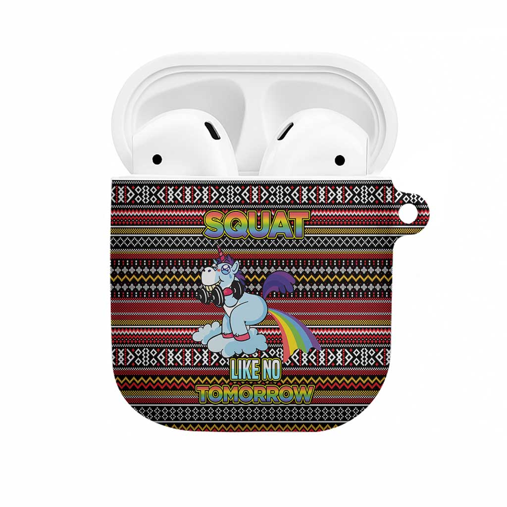 Funny Unicorn Workout AirPods Case with Squat Like No Tomorrow Quote and Rainbow Tribal - Wonder Print Shop