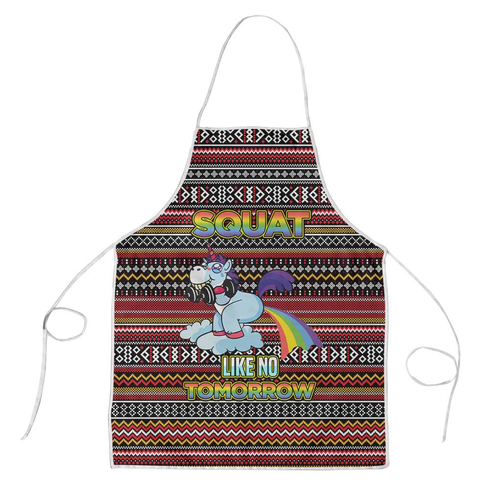 Funny Unicorn Workout Apron with Squat Like No Tomorrow Quote and Rainbow Tribal - Wonder Print Shop