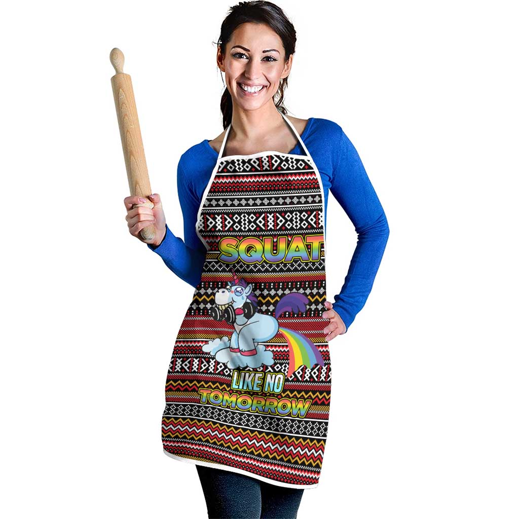 Funny Unicorn Workout Apron with Squat Like No Tomorrow Quote and Rainbow Tribal - Wonder Print Shop