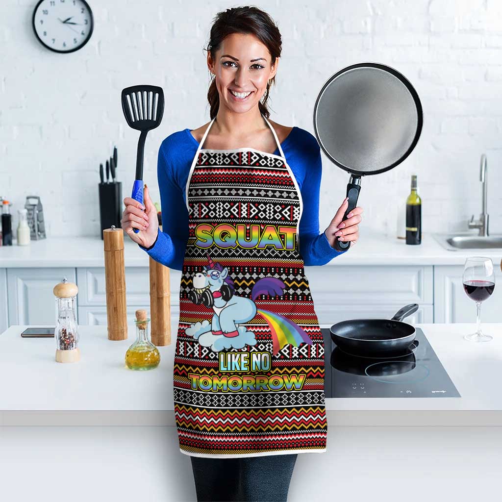 Funny Unicorn Workout Apron with Squat Like No Tomorrow Quote and Rainbow Tribal - Wonder Print Shop