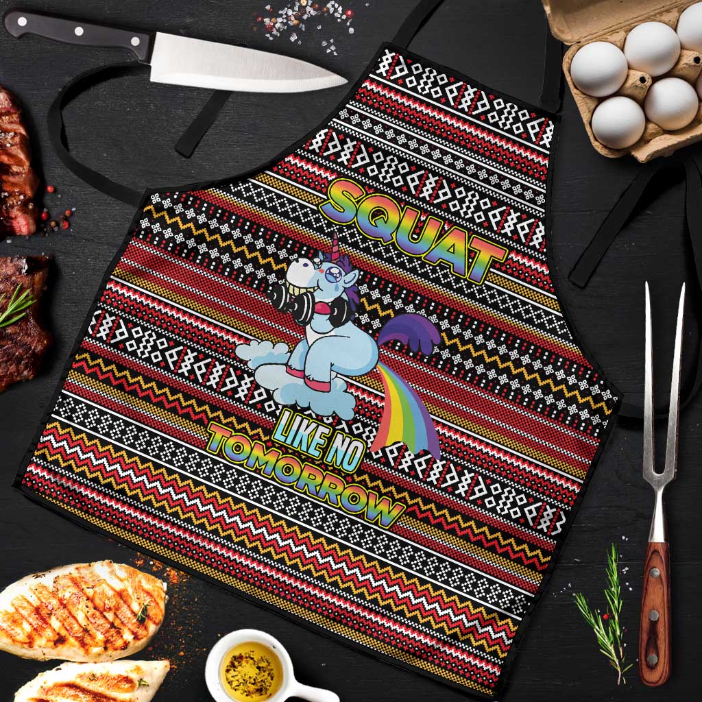 Funny Unicorn Workout Apron with Squat Like No Tomorrow Quote and Rainbow Tribal - Wonder Print Shop