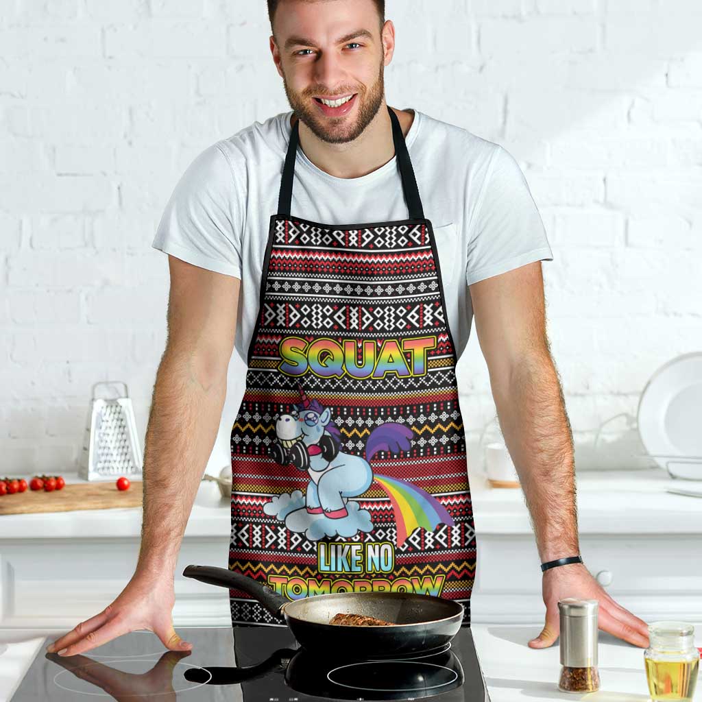 Funny Unicorn Workout Apron with Squat Like No Tomorrow Quote and Rainbow Tribal - Wonder Print Shop