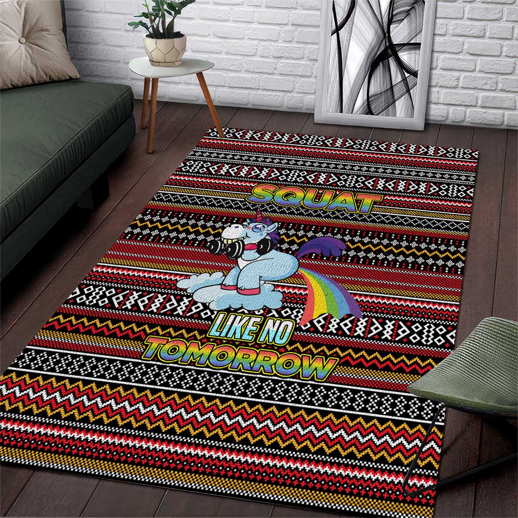 Funny Unicorn Workout Area Rug with Squat Like No Tomorrow Quote and Rainbow Tribal - Wonder Print Shop