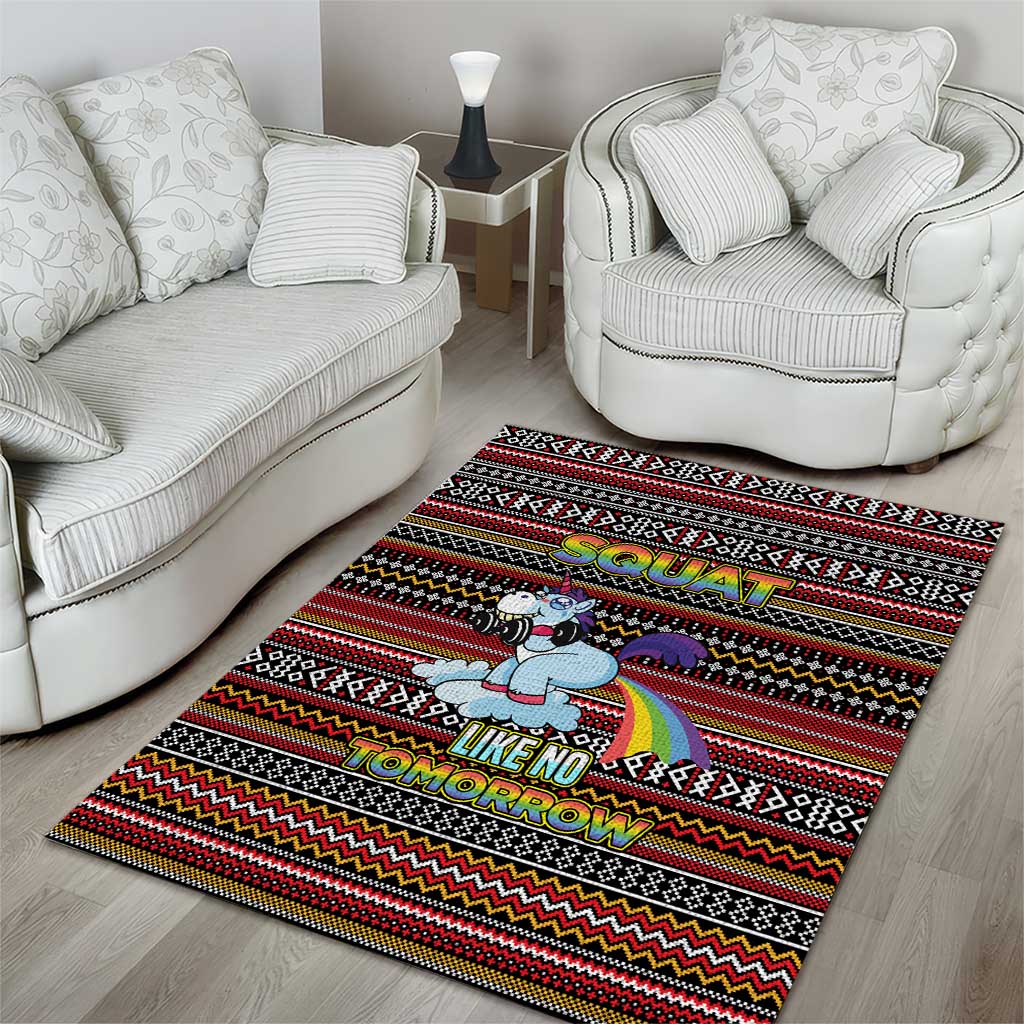 Funny Unicorn Workout Area Rug with Squat Like No Tomorrow Quote and Rainbow Tribal - Wonder Print Shop