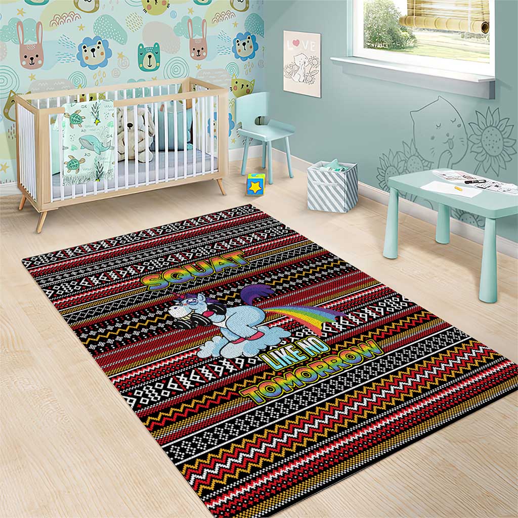 Funny Unicorn Workout Area Rug with Squat Like No Tomorrow Quote and Rainbow Tribal - Wonder Print Shop