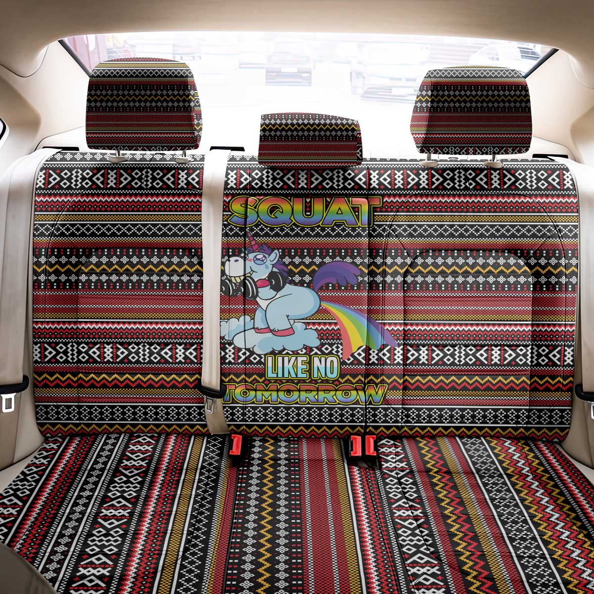 Funny Unicorn Workout Back Car Seat Cover with Squat Like No Tomorrow Quote and Rainbow Tribal - Wonder Print Shop