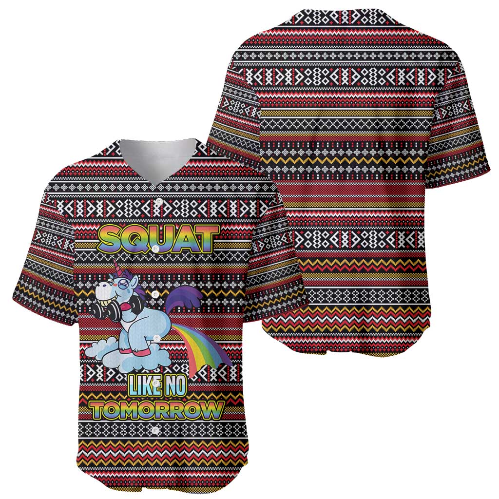 Funny Unicorn Workout Baseball Jersey with Squat Like No Tomorrow Quote and Rainbow Tribal - Wonder Print Shop