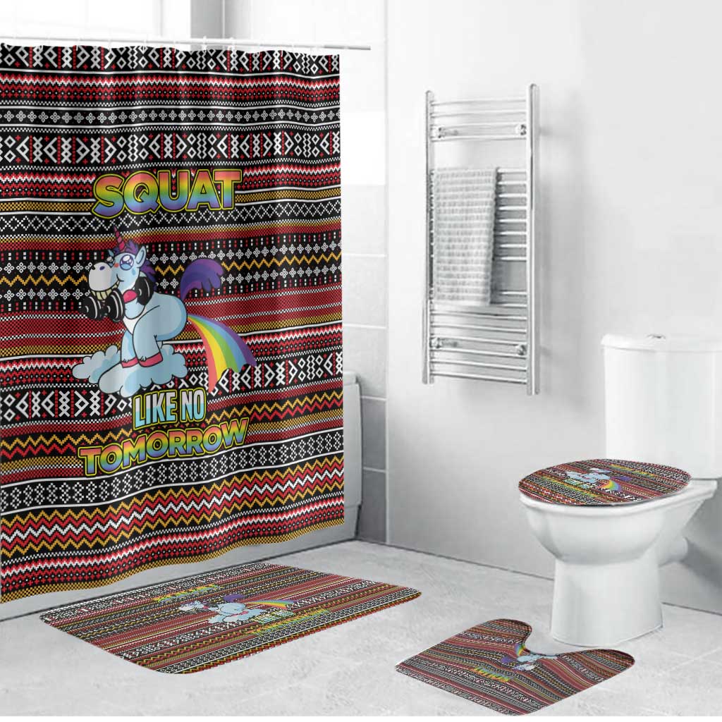 Funny Unicorn Workout Bathroom Set with Squat Like No Tomorrow Quote and Rainbow Tribal - Wonder Print Shop