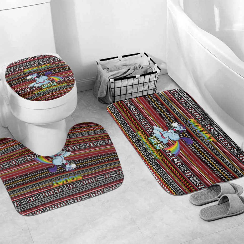 Funny Unicorn Workout Bathroom Set with Squat Like No Tomorrow Quote and Rainbow Tribal - Wonder Print Shop