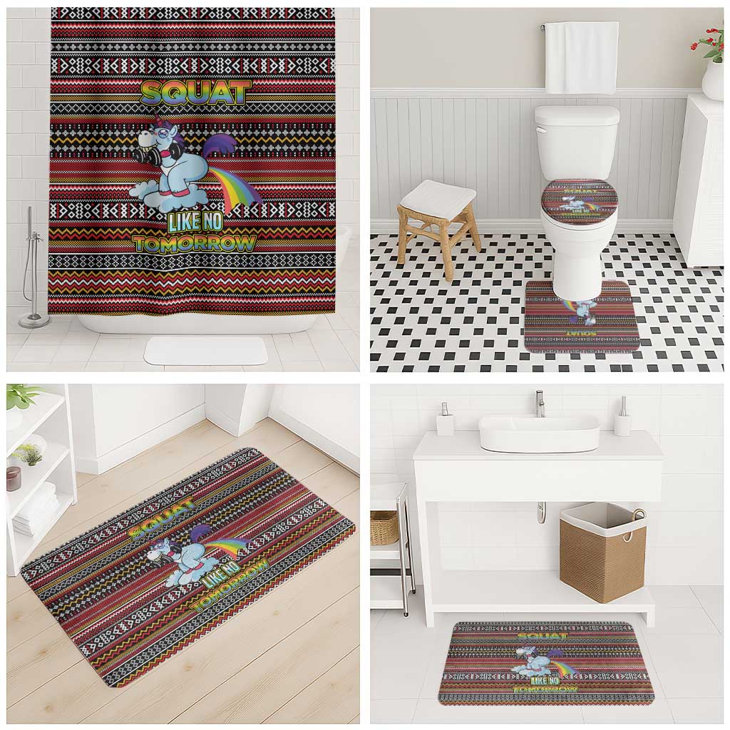 Funny Unicorn Workout Bathroom Set with Squat Like No Tomorrow Quote and Rainbow Tribal - Wonder Print Shop