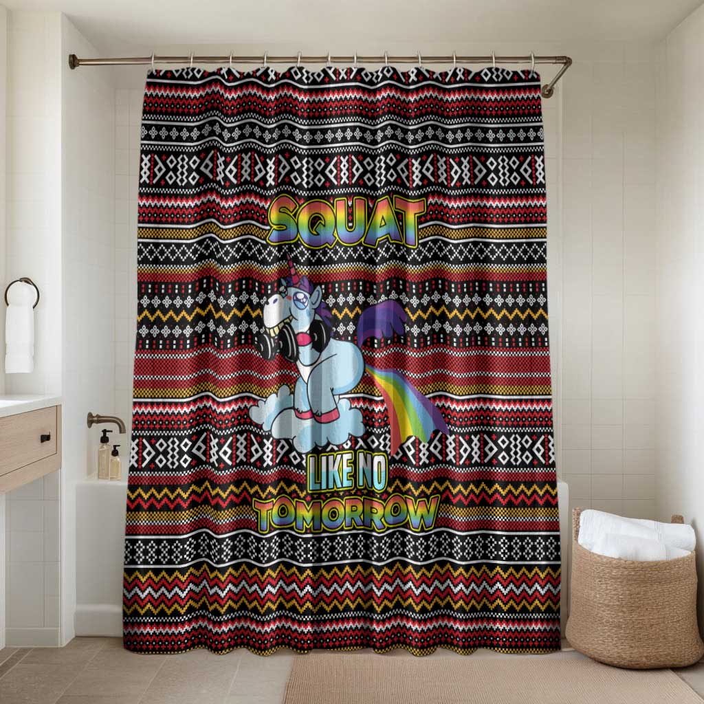 Funny Unicorn Workout Bathroom Set with Squat Like No Tomorrow Quote and Rainbow Tribal - Wonder Print Shop